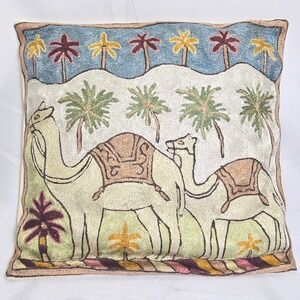Decorative Camel Tapestry Accent Throw Pillow, 15" x 14.5"